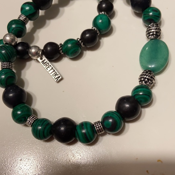Pair of Men’s Malachite and Silver Bracelets - Picture 2 of 8